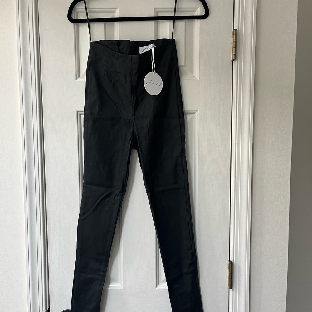 Petal & Pup Black High-Waisted Coated Leggings with Back Zipper